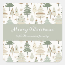 Pegatina Cuadrada Patrón marrón de los árboles navideños modernos