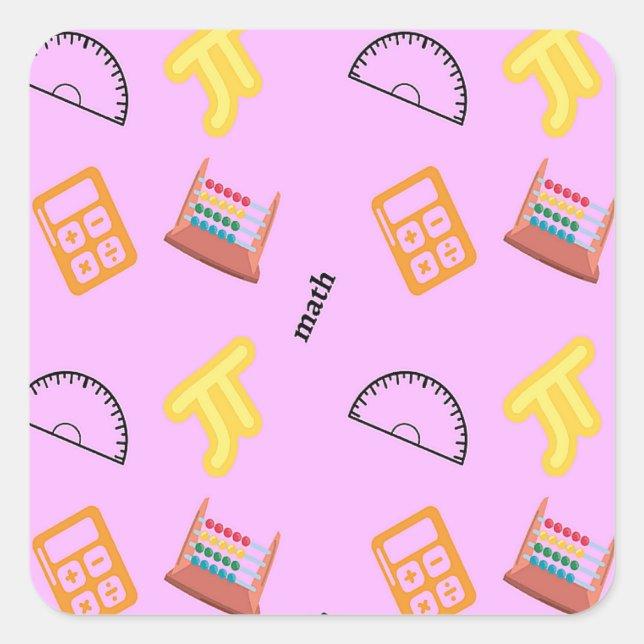 Pegatina Cuadrada Patrón matemático en rosa (Anverso)