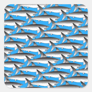 Pegatina Cuadrada Patrón Megalodon en azul