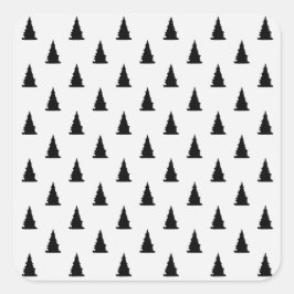 Pegatina Cuadrada Patrón minimalista de árbol de Navidad negro sobre