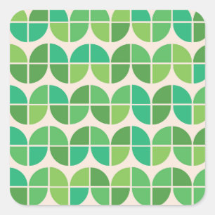 Pegatina Cuadrada Patrón moderno de mediados de siglo con verde geom