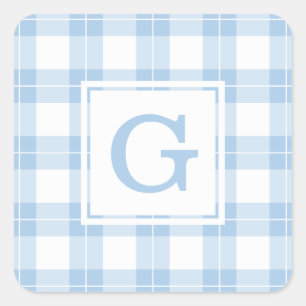 Pegatina Cuadrada Patrón monogramado de trenzado blanco y azul claro