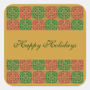 Pegatina Cuadrada Patrón Navideño Rojo y Verde Personalizado