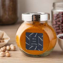 Pegatina Cuadrada Patrón Navy & Gold Whisk | Chef Caterer Baker