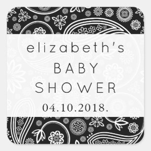 Pegatina Cuadrada Patrón Paisley, Paisley persa, Baby Shower