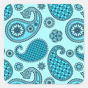 Pegatina Cuadrada Patrón paisley, turquesa, acuática y marina