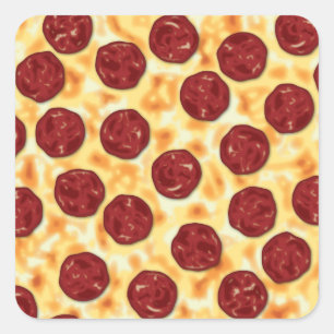 Pegatina Cuadrada Patrón Pepperoni Pizza