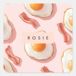 Pegatina Cuadrada Patrón personalizado de huevo y tocino rosado