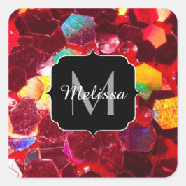 Pegatina Cuadrada Patrón purpurina brillante de mosaico abstracto ro