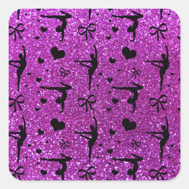 Pegatina Cuadrada Patrón purpurina de gimnasia morada neón (Anverso)