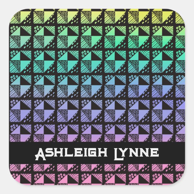 Pegatina Cuadrada Patrón Quilt de arcoiris para platos rotos (Anverso)