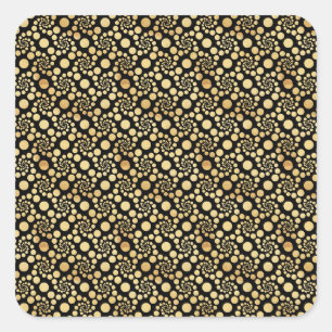 Pegatina Cuadrada Patrón repetido de puntos de espiral de oro negro