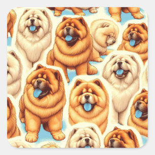 Pegatina Cuadrada Patrón retro de brillo de chow-chow