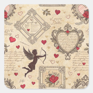 Pegatina Cuadrada Patrón romántico de Cupido de Vintage (8)