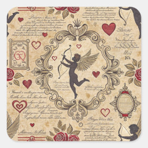 Pegatina Cuadrada Patrón romántico de Cupido de Vintage (9)