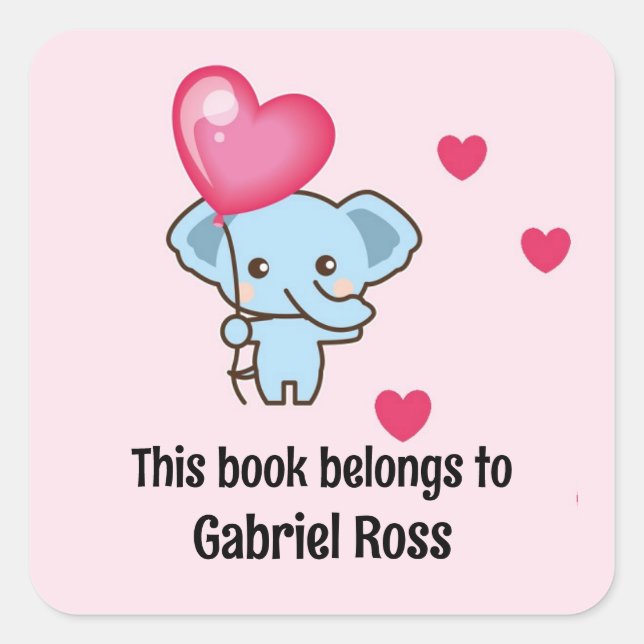 Pegatina Cuadrada Patrón rosa de elefante corto (Anverso)
