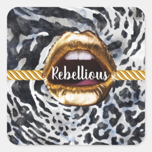 Pegatina Cuadrada Patrón salvaje Oro labios Regalo Decoración Bell
