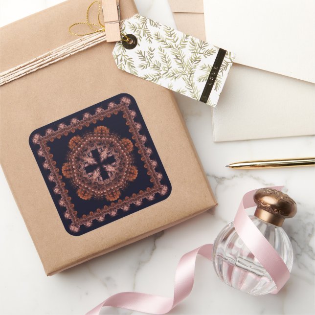 Pegatina Cuadrada Patrón sistólico mágico transversal fractal (Regalar)