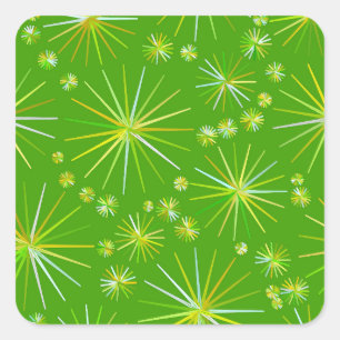 Pegatina Cuadrada Patrón sputnik de mediados de siglo, verde oliva