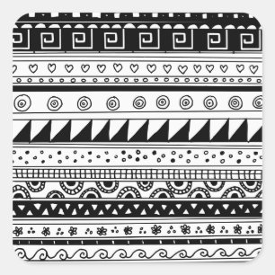 Pegatina Cuadrada Patrón tribal blanco y negro