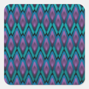 Pegatina Cuadrada Patrón tribal de Ikat Zigzags y diamantes