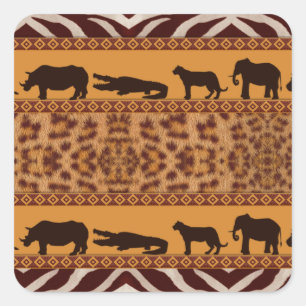 Pegatina Cuadrada Patrón Tribal Moderno Africano de Jaguar con Estam