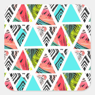 Pegatina Cuadrada Patrón tropical abstracto colorido