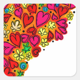 Pegatina Cuadrada Patrón único de corazón de corte