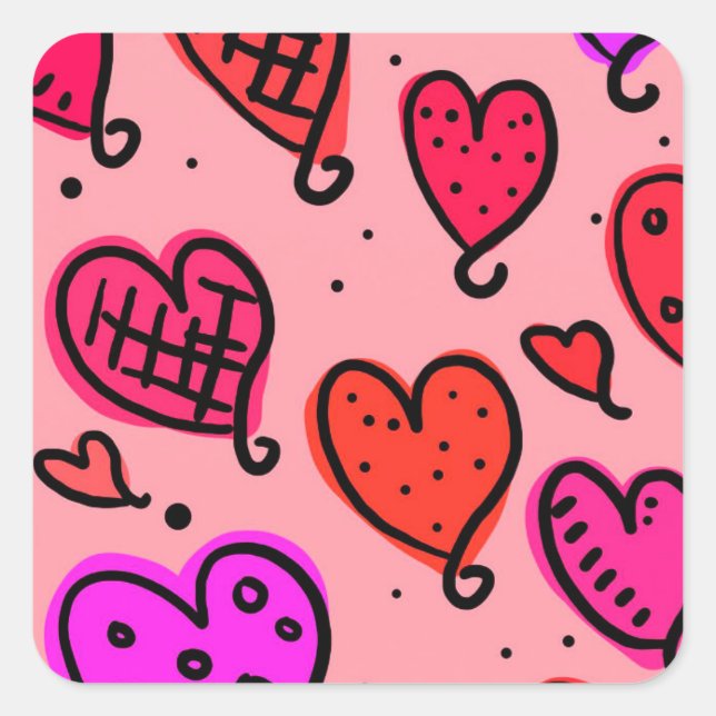 Pegatina Cuadrada Patrón único de corazón de corte (Anverso)