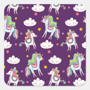 Pegatina Cuadrada Patrón Unicorn Funny Magic Horse