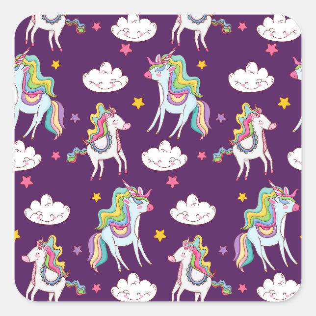 Pegatina Cuadrada Patrón Unicorn Funny Magic Horse (Anverso)