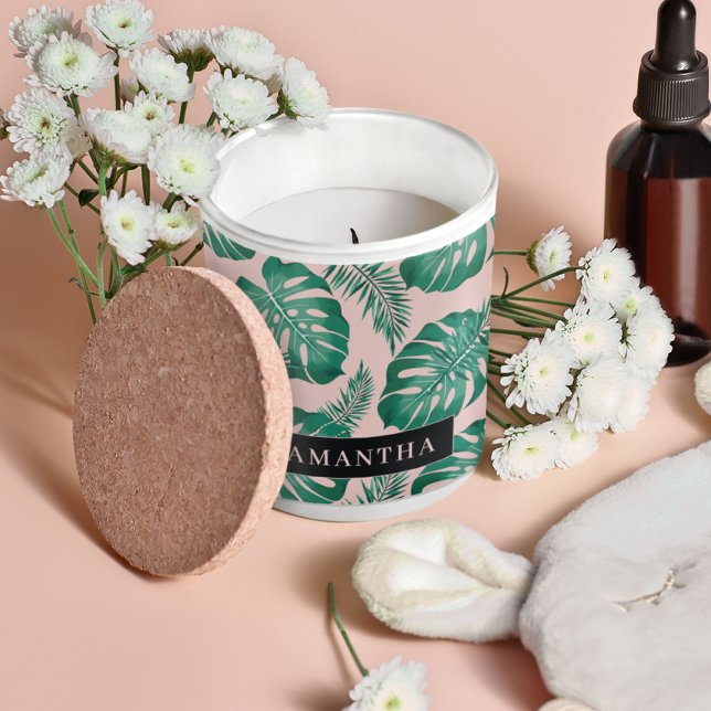 Pegatina Cuadrada Patrón y nombre de hojas de palma verde y rosa tro (Subido por el creador)