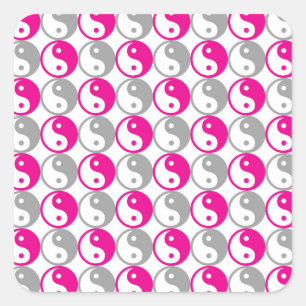 Pegatina Cuadrada Patrón yin yang gris y rosa