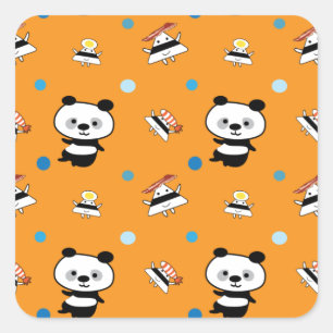 Pegatina Cuadrada Patrones de pandas y bolas de arroz