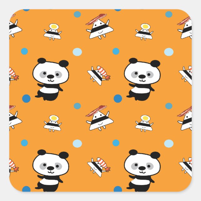 Pegatina Cuadrada Patrones de pandas y bolas de arroz (Anverso)