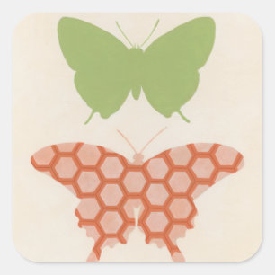 Pegatina Cuadrada Patrones decorativos de mariposa en fondo crema