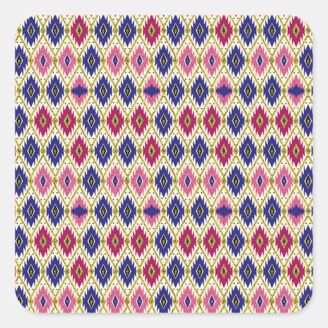 Pegatina Cuadrada Patrones geométricos: Ilustra textil tradicional (Anverso)