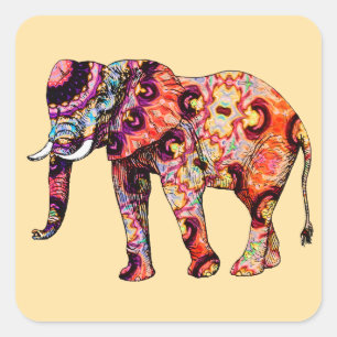Pegatina Cuadrada Patrones tradicionales chinos de animales elefante