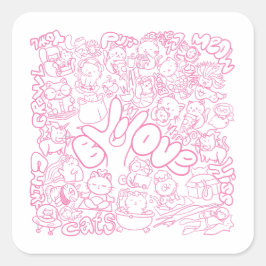 Pegatina Cuadrada Patten de gato con signo ASL ILY - Diseño ASL