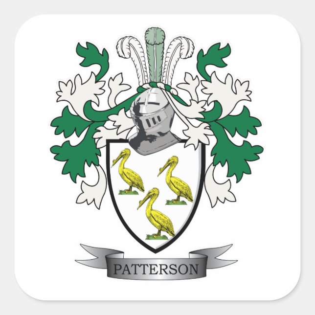 Pegatina Cuadrada Patterson Family Crest Coat of Arms (Anverso)