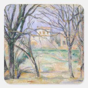 Pegatina Cuadrada Paul Cezanne   Árboles y casas, 1885-86