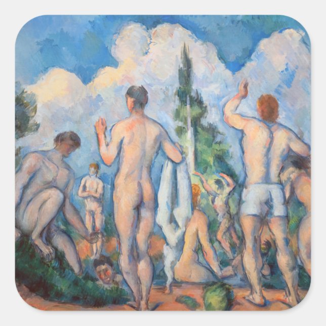 Pegatina Cuadrada Paul Cezanne - Bathers (Anverso)