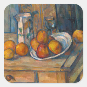 Pegatina Cuadrada Paul Cezanne - Bodegón con jarra de leche y frutas
