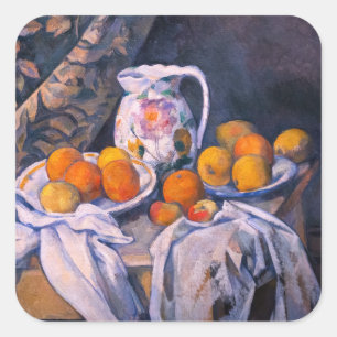 Pegatina Cuadrada Paul Cezanne - Bodegón con una cortina