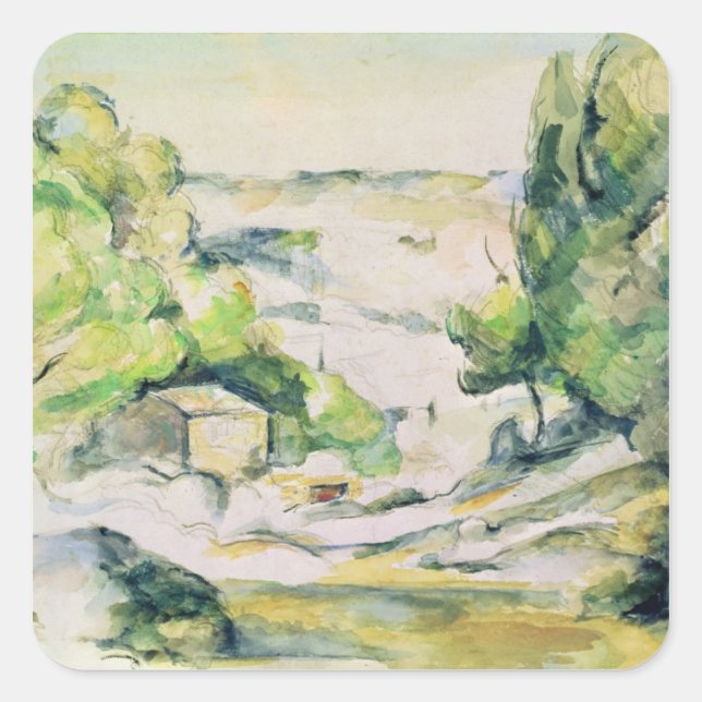 Pegatina Cuadrada Paul Cezanne | Campo en la Provenza (Anverso)