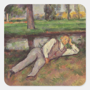 Pegatina Cuadrada Paul Cezanne Descanso de niños