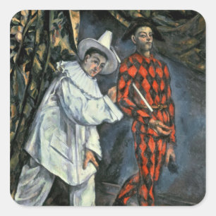 Pegatina Cuadrada Paul Cezanne el   Pierrot y Harlequin, 1888