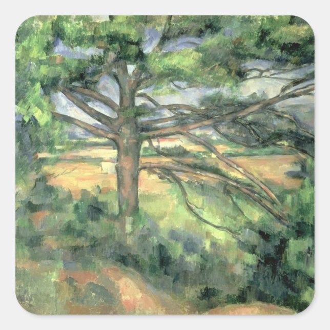Pegatina Cuadrada Paul Cezanne | El Pino Grande, 1895-97 (Anverso)