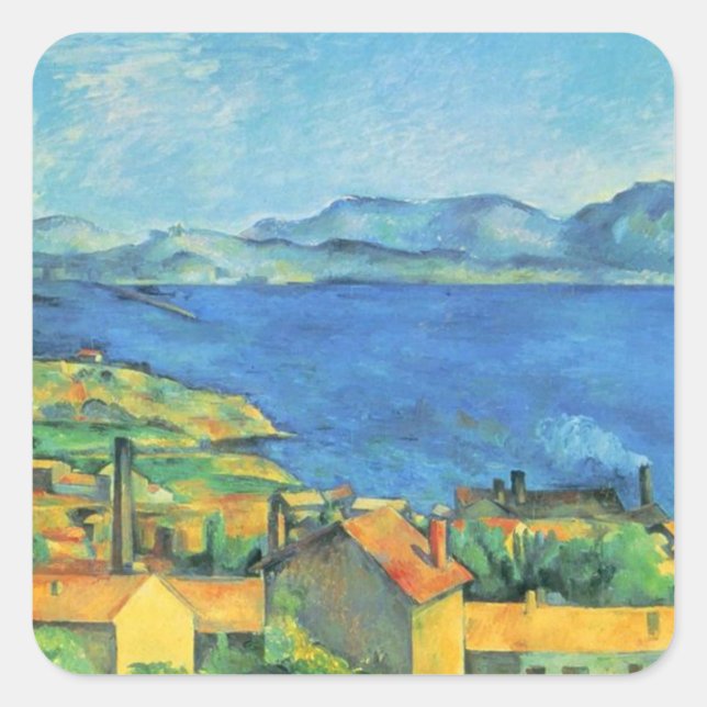 Pegatina Cuadrada Paul Cezanne - Golfo De Marsella Seen L'Estaque (Anverso)