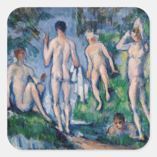 Pegatina Cuadrada Paul Cezanne - Grupo de Bañistas